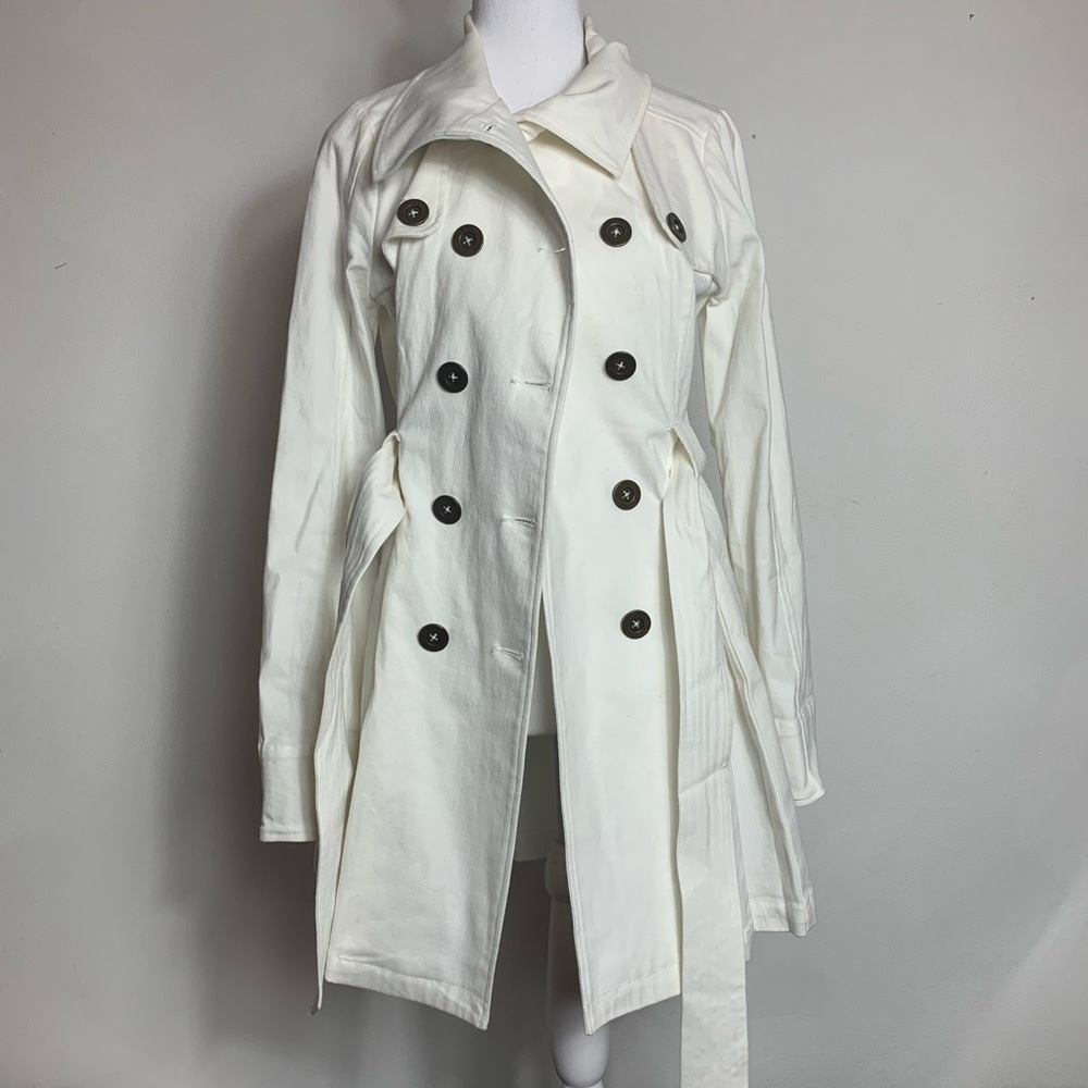 Jack Anthropologie White Belted Trench Jacket - Picture 7 of 8